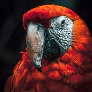 Detailed close-up of a colorful Scarlet Macaw in Mexico, showcasing vibrant plumage.